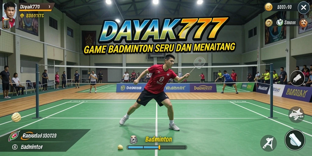 Screenshot antarmuka game Badminton DAYAK777 yang menarik dan interaktif.