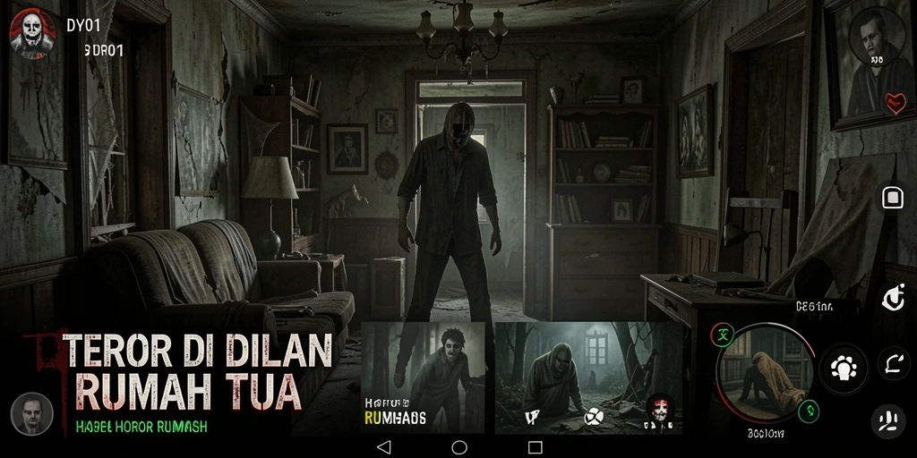 Screenshot tampilan antarmuka game Horor Rumah DY01 yang menegangkan.