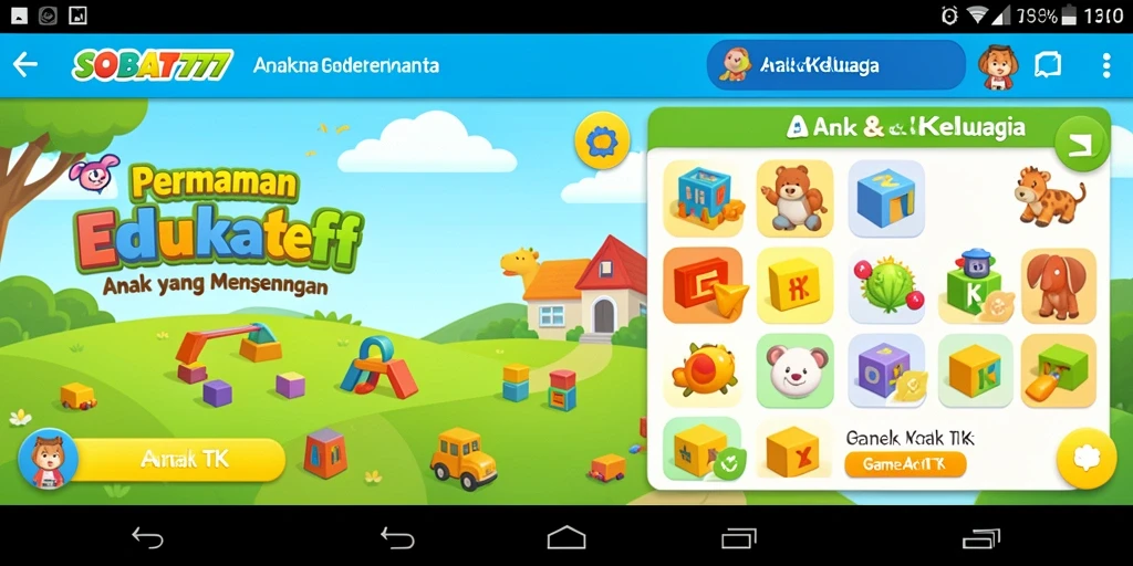 Screenshot menunjukkan antarmuka permainan edukatif SOBAT777 yang ceria.